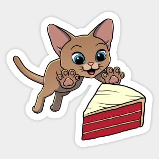 Devon Rex Cat excited to eat Red Velvet Cake Sticker